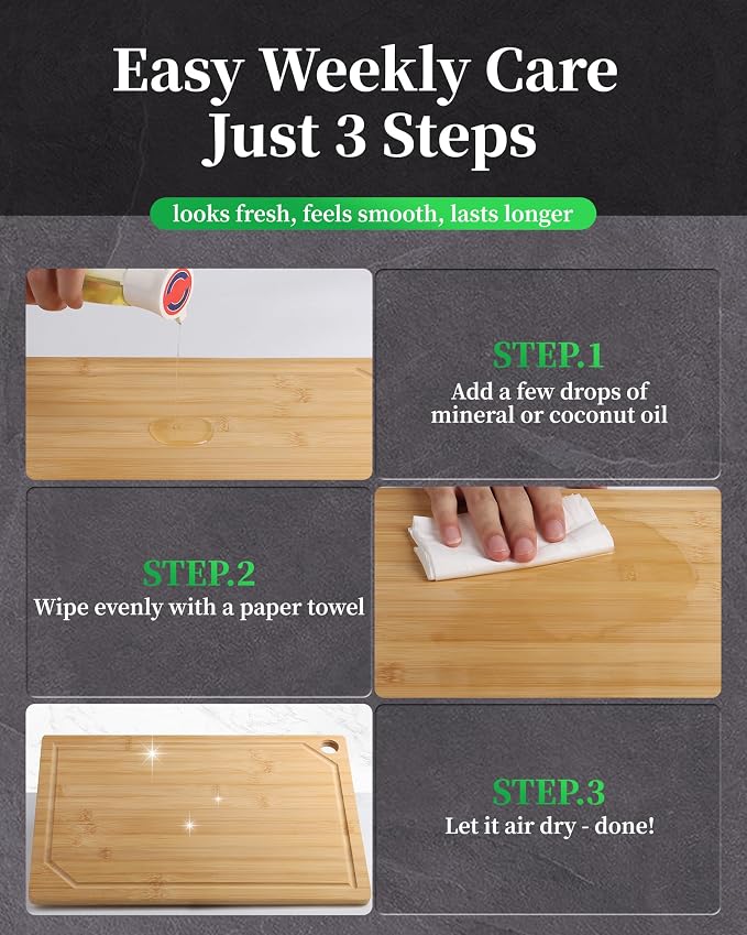 Kitsure Bamboo Cutting Board for Kitchen, Large, Natural | Multi-Sizes Wooden Cutting Boards for Chopping & Serving, Convenient Kitchen Essentials, Deep Juice Grooves