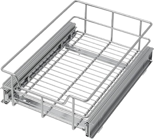 Pull Out Cabinet Organizer 11" W X 22" D, Slide Out Drawers For kitchen organizers and storage, Pull Out Drawers For Cabinets Capacity Heavy Duty Caddy, Cabinet Shelves Chrome-Plated, Bathroom Pantry