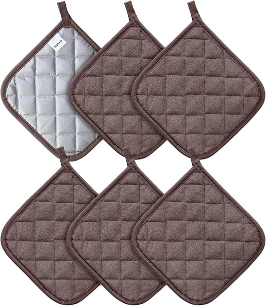 Joyhalo 6 Pack Pot Holders for Kitchen Clearance | Cotton Oven Holder with Great Heat Resistance, Potholders Sets for Kitchen, Countertops, Hot Pots and Pans, Brown