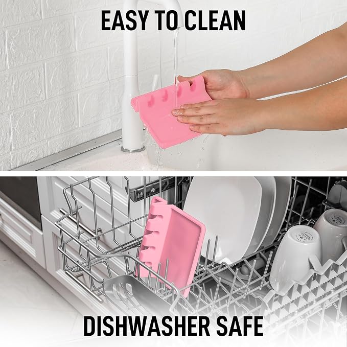 Zulay Kitchen Silicone Utensil Rest with Drip Pad for Multiple Utensils - BPA-Free, Heat-Resistant Spoon Rest & Spoon Holder for Stove Top - Kitchen Utensil Holder for Ladles & Tongs - Pink