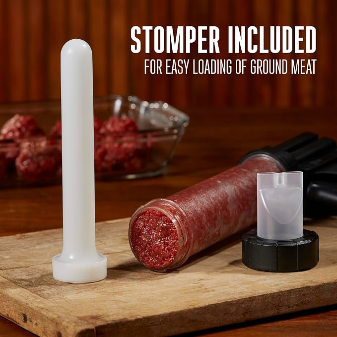 Weston Original Beef Jerky Gun Jr. Kit, Makes Flat and Round Snack Sticks, 1lbs Meat Capacity, With Sausage Funnel, 2 Nozzles, Stomper and Two Cleaning Brushes, Gifts for Men, Black (37-0260-W)