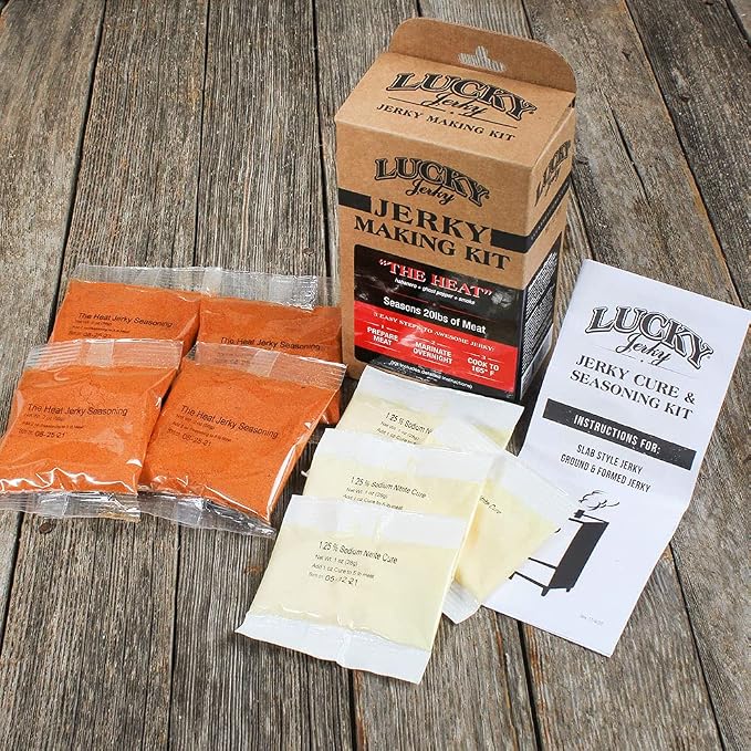 Lucky Jerky The Heat DIY Beef Jerky Seasoning and Cure Kit, 12 Oz | Make Your Own The Heat Beef Jerky at Home, Bold Pepper Forward Flavor, Seasons 20 lbs of Meat