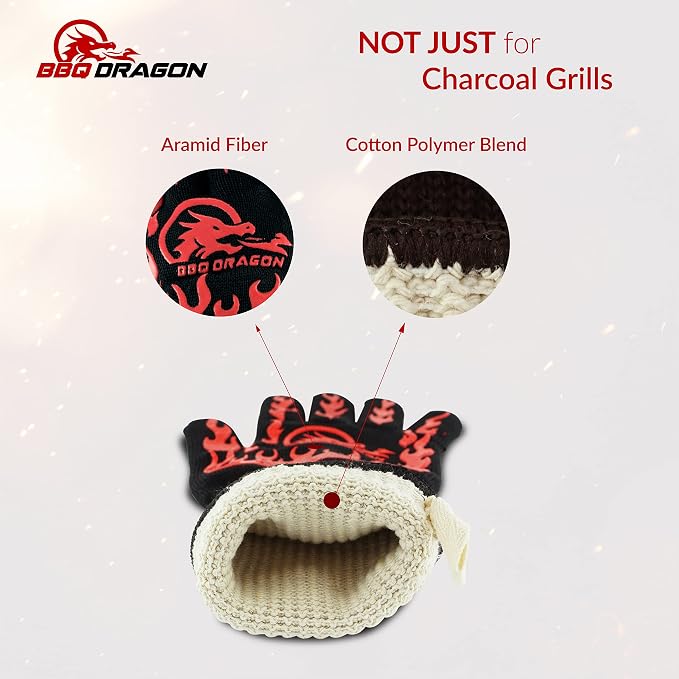 BBQ Dragon Heat Resistant Gloves - High Heat Gloves for Cooking, BBQ, Grilling, and Baking - Non-Slip Oven & Heat Proof - Certified Heat Protection for Outdoor Grill & Kitchen Safety