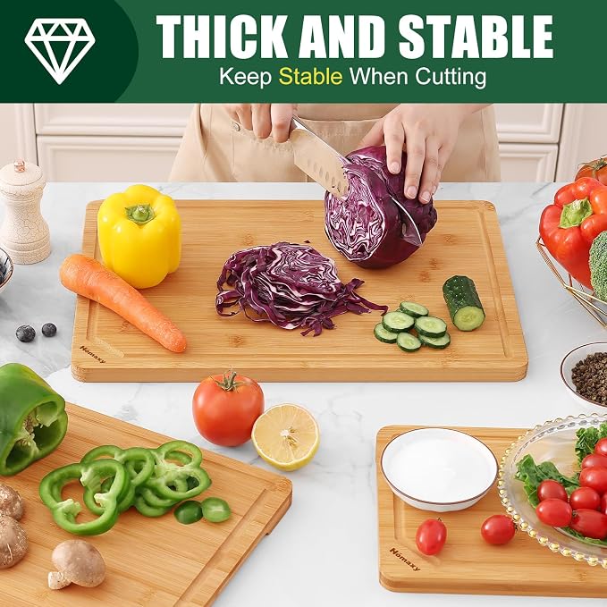 Homaxy Organic Bamboo Cutting Boards Set for Kitchen Set of 3 | Wooden Cutting Board Set with Juice Groove and Handles, Charcuterie Butcher Block Serving & Chopping Board, Pre Oiled