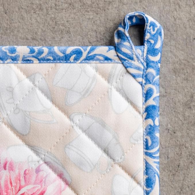 Maison d' Hermine Pot Holders 100% Cotton Potholders (8" x 8", Pack of 1) | Heat Resistant Hot Pads with Loop BBQ Cooking Baking Farmhouse Kitchen Handling Hot Pans Spring Summer - Canton