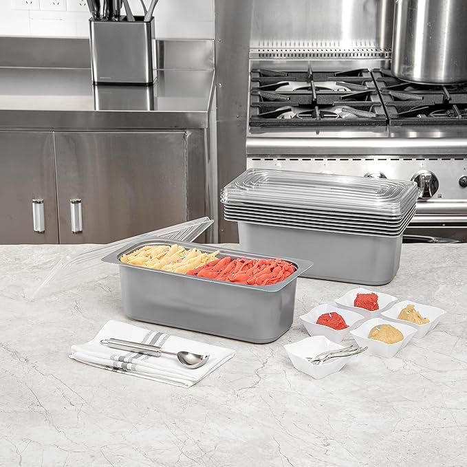 Restaurantware-RW Base 5 Quarts Ice Cream Containers, 100 Rectangle Disposable Containers - Durable, With Clear Lid, Black Plastic Box, For Ice Creams, For Cafes