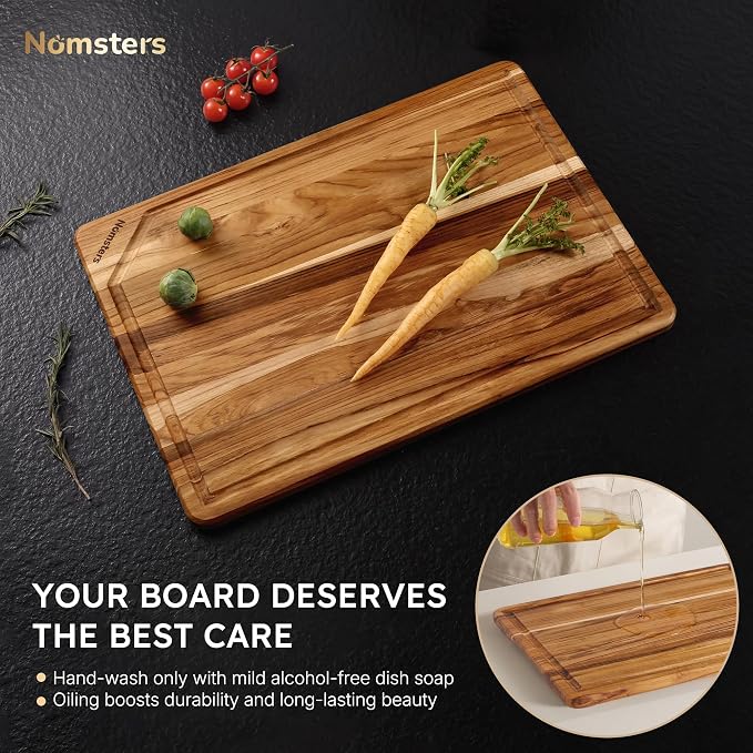 20'' Extra Large Teak Cutting Board Kitchen Non Slip Wood Butcher Block | Wooden Chopping Board, Heavy Duty, Over Sink, Solid Thick, Meat, Non Toxic, Extra Large, Juice Groove, Best Kitchen Gift