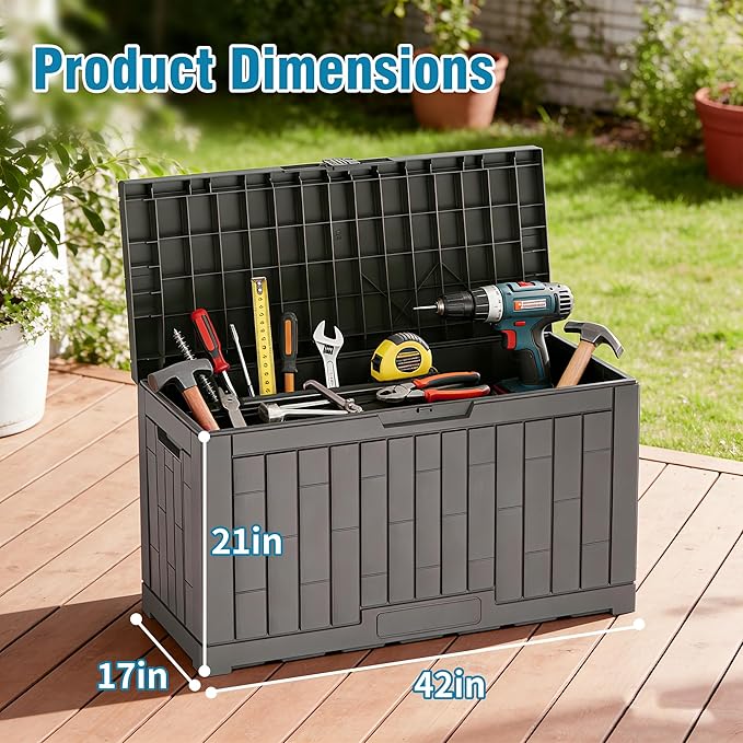 Outdoor Storage Box, 60 Gallon Waterproof Deck Box, Lockable Storage Container, Built-in Reinforcing Metal Rod Outside Resin Bin for Patio, Garden, Poolside and Garage