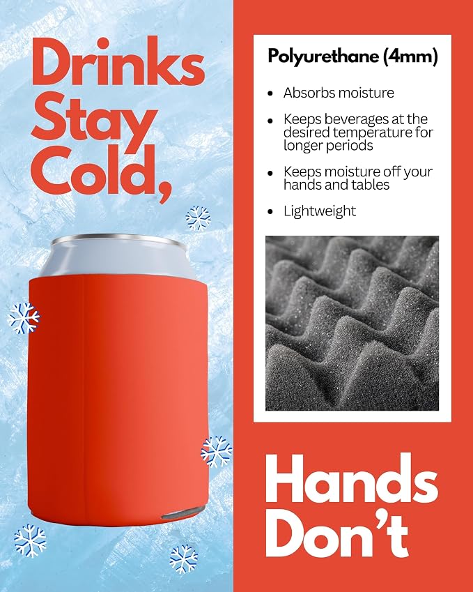 PartyPrints 1000 Pack Tangerine Blank Can Cooler Sleeves, Customizable Bulk Can Coolers, Extra-Thick Collapsible Drink Insulator Sleeve, Beer Can Coolers for Party Beverages