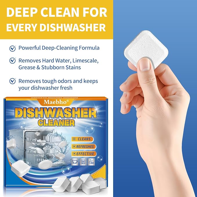 24 Pack Dishwasher Cleaner and Deodorizer Tablets – Natural Heavy Duty Deep Cleaning Descaler pods, Compatible with All Dish washer Models, Removes Limescale Grease& Odor, Septic Safe(1-Year Supply)