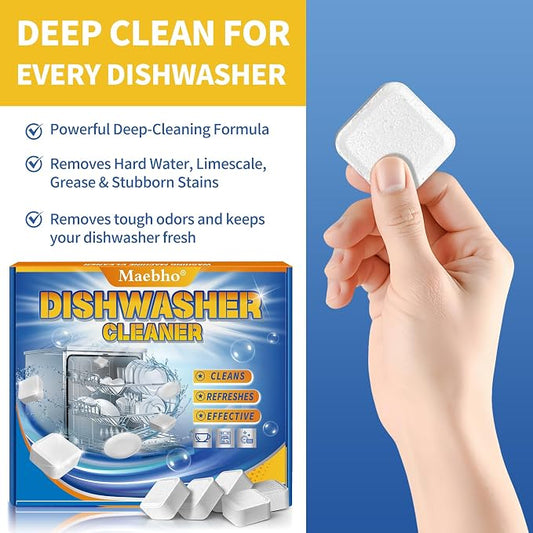 24 Pack Dishwasher Cleaner and Deodorizer Tablets – Natural Heavy Duty Deep Cleaning Descaler pods, Compatible with All Dish washer Models, Removes Limescale Grease& Odor, Septic Safe(1-Year Supply)