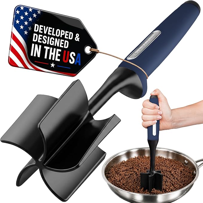 Zulay Kitchen Ground Beef Chopper Tool – 5-Blade Nylon Meat Chopper for Ground Beef, Non-Toxic Food Safe Meat Masher & Breaker, Heat Resistant to 180°C, Dishwasher Safe – Navy