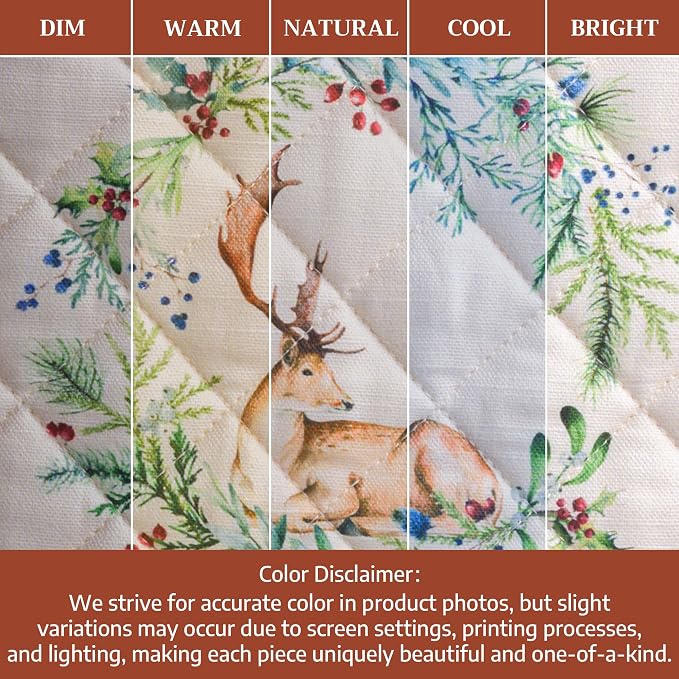 Maison d' Hermine 100% Cotton Oven Mitt & Pot Holder Set (7.5"x13" & 8"x8") | Heat Resistant BBQ Cooking Gloves with Loop Baking Grilling Kitchen Hotel Home Farmhouse Thanksgiving Christmas - Holly Time