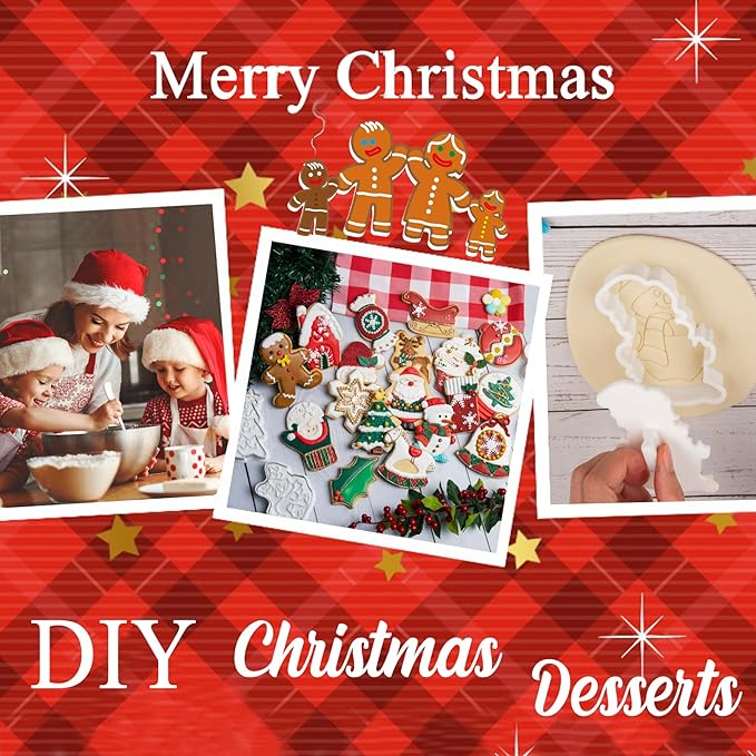 Flycalf Christmas Cookie Cutters Skate Shoes Shapes with Plunger Stamps Holiday PLA Baking Accessories Cutter Molds Gifts Decorative Party 3.5" Kitchen Cake Supplies