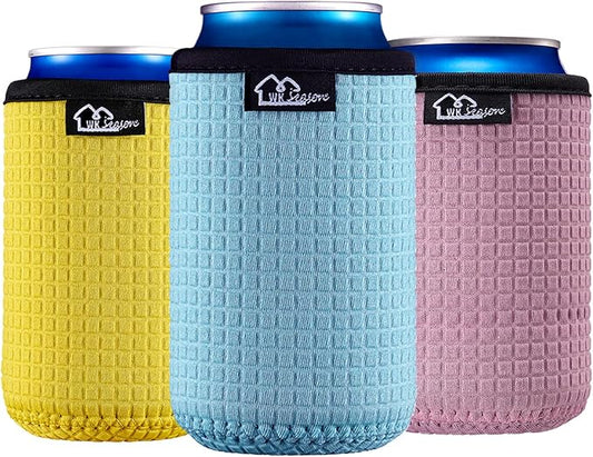 WKieason 12oz Standard Can Sleeves Insulators Sleeves Standard Can Covers 12OZ Beer Bottle Sleeves Coolers Holder Non-slip Neoprene Can Coolier Sleeves 3PC Pack (Yelllow/Light blue/Purple)