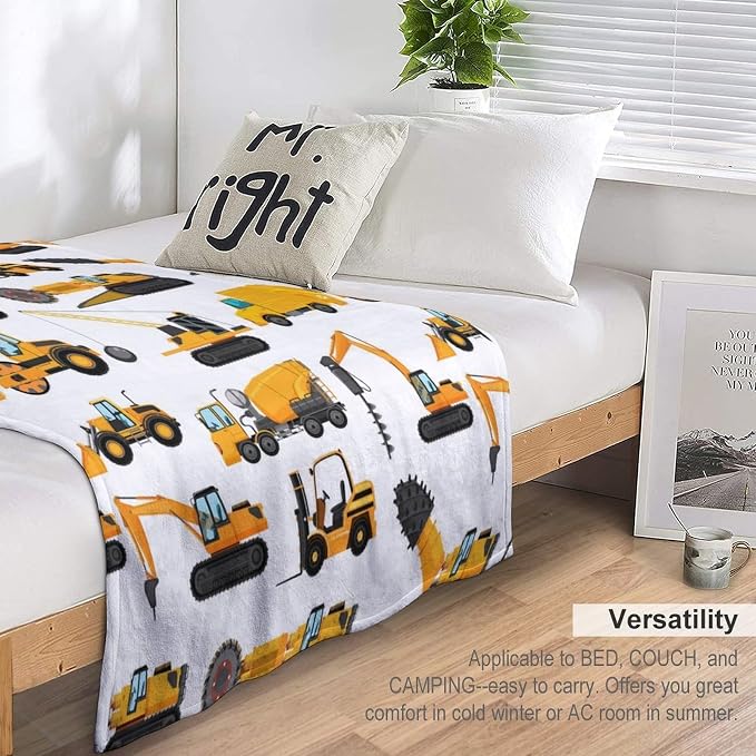 Excavators Construction Blanket Gifts for Yellow Trucks Lover 60 x 50 Inch for Teen,Excavators Trucks Fannel Fleece Throw Blanket Super Soft Throws Blanket for Bed Couch Sofa