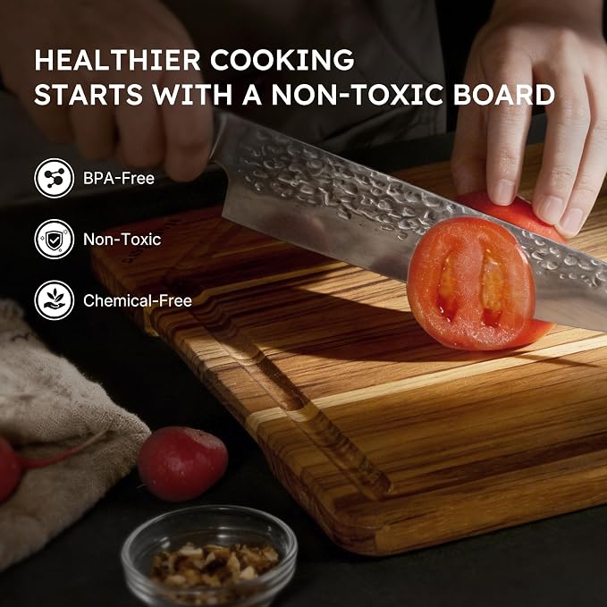 15" Teak Wood Cutting Boards for Kitchen Wooden Chopping Board Non Toxic | Charcuterie Board, Serving, Heavy Duty, Over Sink, Non Slip, Wooden Chopping Board, Small Wooden Chopping Board, Kitchen Gift