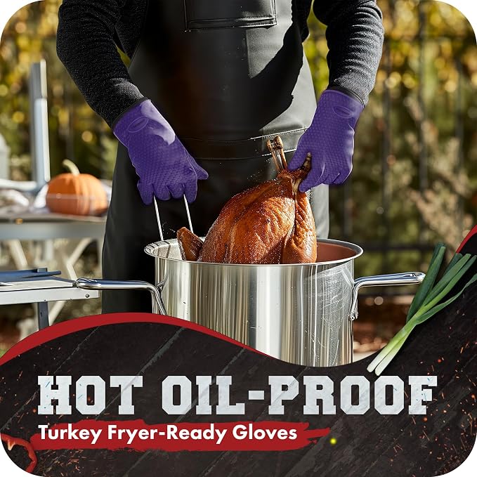 KITCHEN PERFECTION Silicone Smoker BBQ Gloves - Heat Resistant Oven Mitts | Waterproof, 5-Finger Design For A Better Grip, for Pitmasters, Meat Smoking, Grilling, Cooking, Frying Turkey | Grill Gift