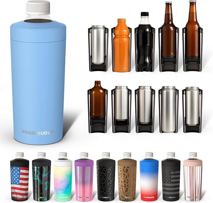 Frost Buddy XL Can Cooler - Fits 12/16/20/24 oz Cans & Bottles (Baby Blue) | Keeps drinks chilled 12+ hrs | No sweat, no condensation | Fits slim & standard cans | Durable, portable design