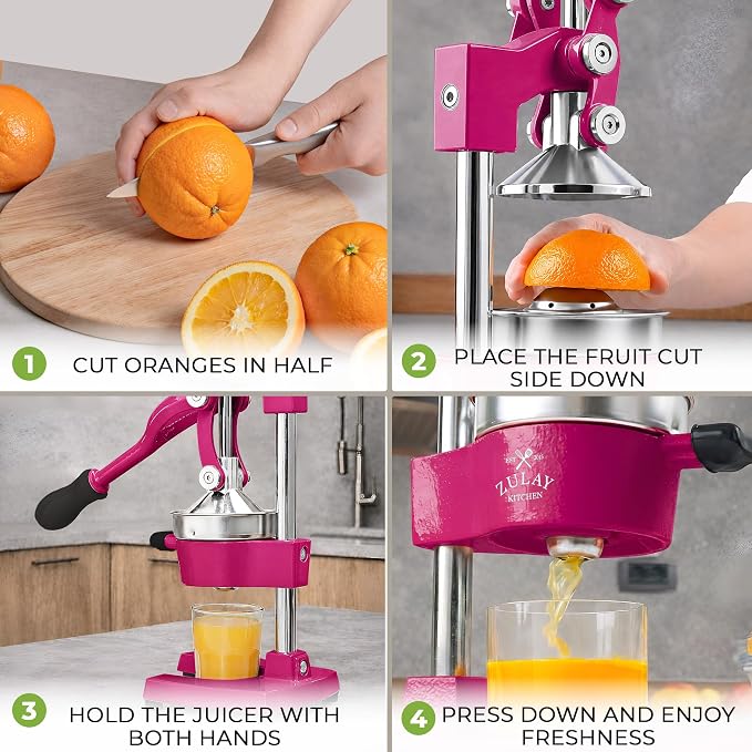Zulay Kitchen Cast Iron Juicer - Heavy Duty Manual Juicer with Detachable Strainers for Easy Cleaning, Orange Juice Press for Citrus Fruits, Perfect for Bartenders, Juice Lovers & Health Enthusiasts