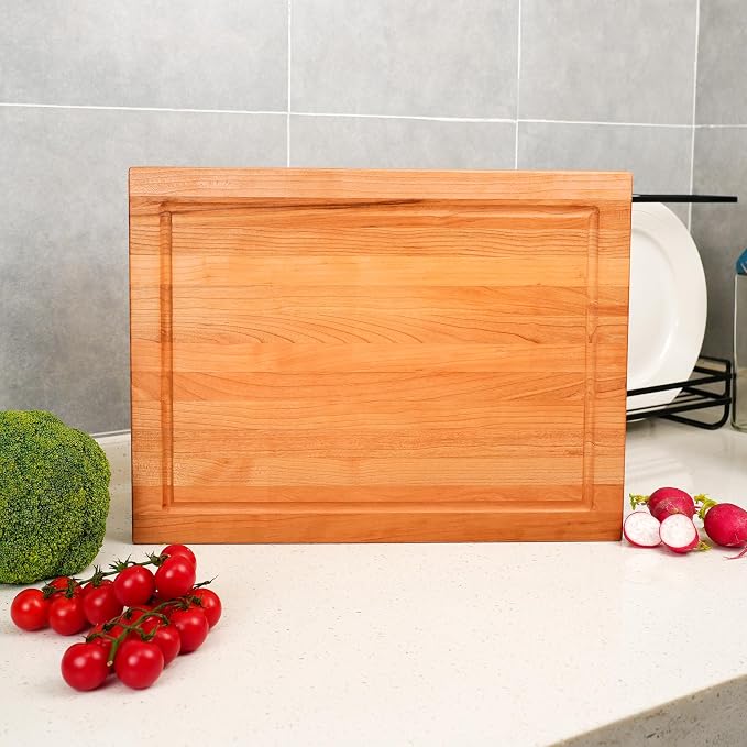 Solid Cherry Wood Cutting Board for Kitchen, USA Grown Hardwood, 16 x 12, with Invisible Inner Handle, Prefinished with Food-Grade Oil, Suitable for Kitchen Edge Grain, 1-1/2" Thick