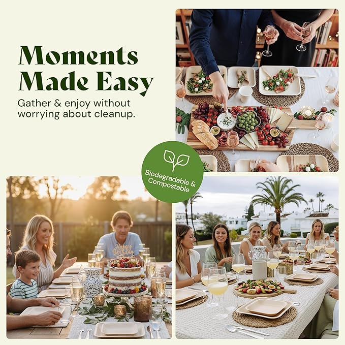 Chic Leaf Compostable & Biodegradable Palm Leaf Disposable Bamboo Plates - Disposable Party Plates for Appetizers - Party Supplies (4'' - 50 Pack)
