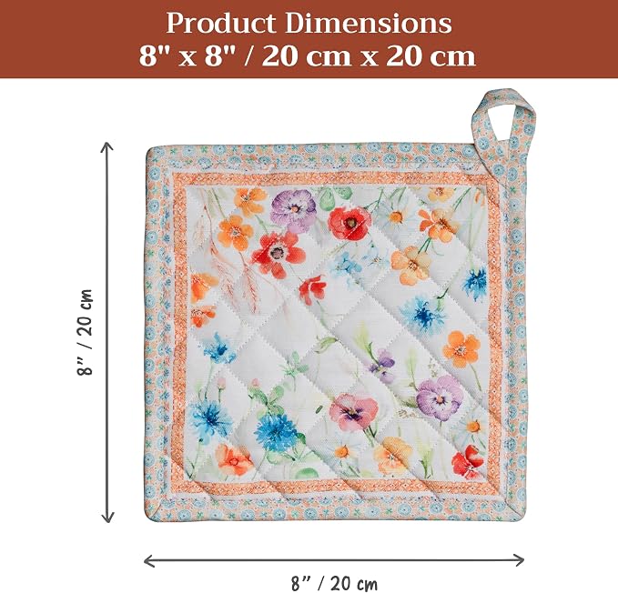 Maison d' Hermine Pot Holders 100% Cotton Potholders (8" x 8", Pack of 1) | Heat Resistant Hot Pads with Loop BBQ Cooking Baking Farmhouse Kitchen Handling Hot Pans Spring Summer - Summer Whisper