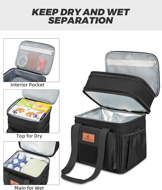 HSHRISH Expandable Large Tactical Lunch Box for Adults, Durable Insulated Lunch Bag with Lots of Storage Space, Cooler Bag for Men Women Work Outdoor Picnic Trip, 16 L, Black