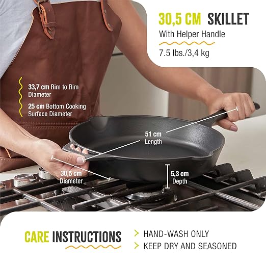 Victoria 12-Inch Day of the Dead La Calaca Cast Iron Skillet, Dia de los Muertos Seasoned Cast Iron Frying Pan with Long Handle, Made in Colombia