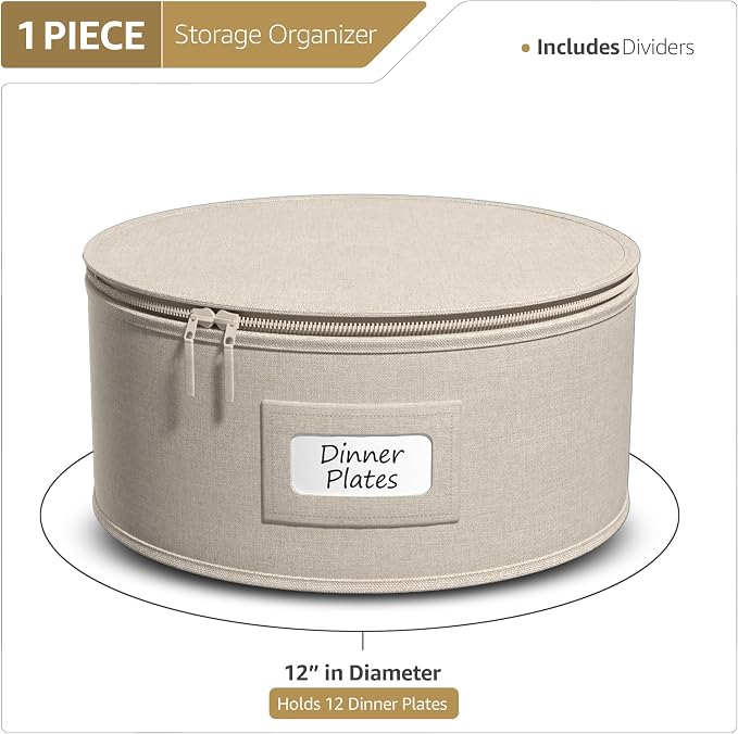 Sorbus China Storage Containers – Dinnerware Organizer for Dinner Plates with Lid (Holds Service for 12) with Felt Protectors – 12" x 6.25"
