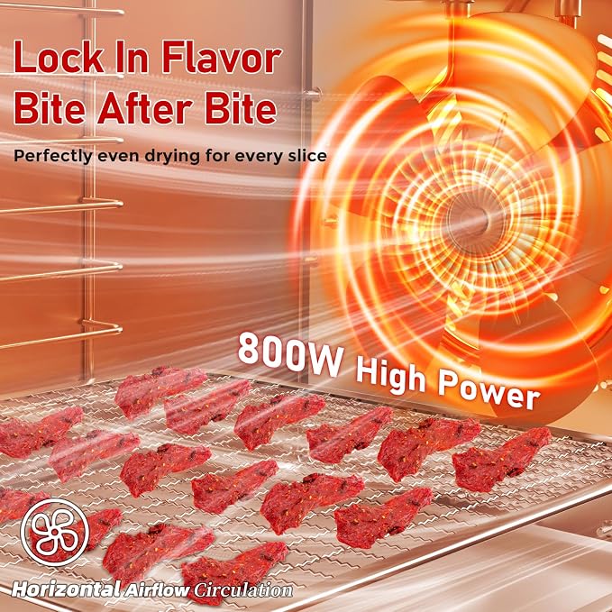 10-Tray Dehydrator, 9.1ft², 800W, 194°F & 24H Timer for Jerky, Fruit, Meat | Large Capacity Stainless Steel Commercial Food Dehydrator 24H Time Control