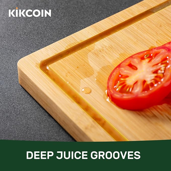 Kikcoin 17"×11" Bamboo Cutting Boards for Kitchen, Knife-Friendly Food Grade Wooden Cutting Boards for Kitchen, Charcuterie, Extra Large Chopping Boards with Deep Juice Groove, Reversible, Natural