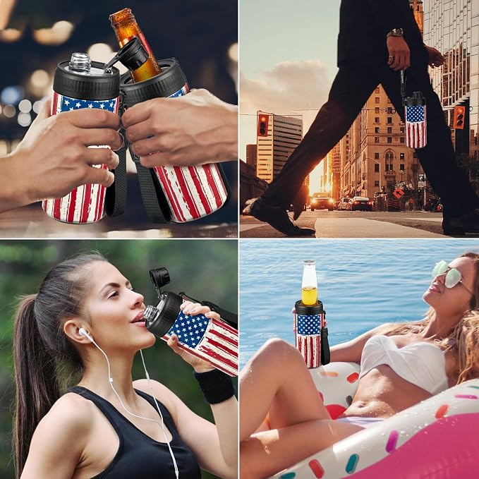 4 In 1 Beer Can Cooler Bottle Holder with Drinking Spout Lid for 12oz Regular, Slim Skinny Cans and Thermal Bottles,Sealed Insulated Double Wall Vacuum Stainless Steel Can Keeps Your Drinks Cold