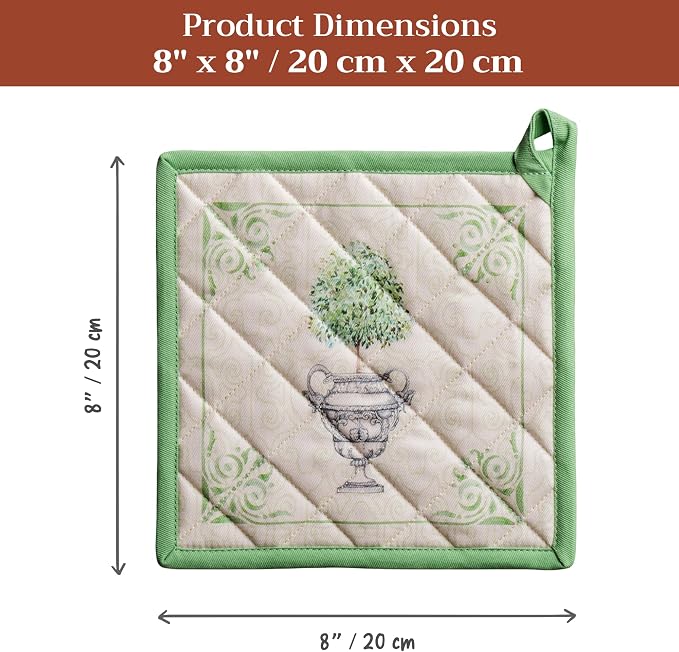 Maison d' Hermine Pot Holders 100% Cotton Potholders (8" x 8", Pack of 1) | Heat Resistant Hot Pads with Loop BBQ Cooking Baking Farmhouse Kitchen Handling Hot Pans Spring Summer - Jardin Du Roy