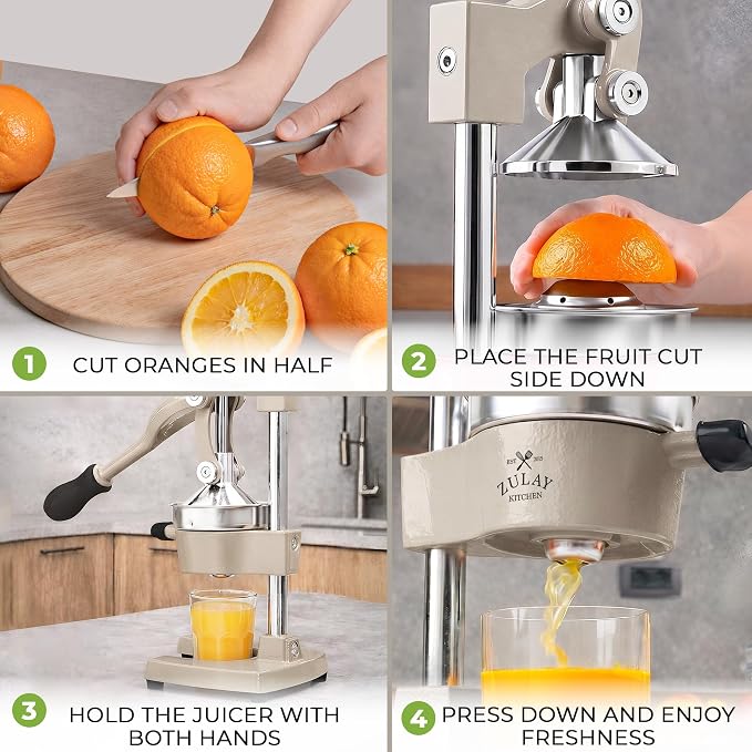 Zulay Kitchen Cast Iron Juicer - Heavy Duty Manual Juicer with Detachable Strainers for Easy Cleaning, Orange Juice Press for Citrus Fruits, Perfect for Bartenders, Juice Lovers & Health Enthusiasts