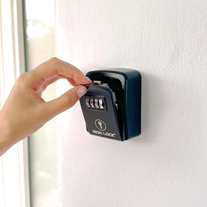 Iron Lock® Small Wall Mount Key Lock Box for Keys Outside (Black) | Combination Lock, Resettable 4-Digit Code, Screw-In Wall Mount, Weather-Resistant Metal, No Battery or App, Holds 2 to 5 Keys