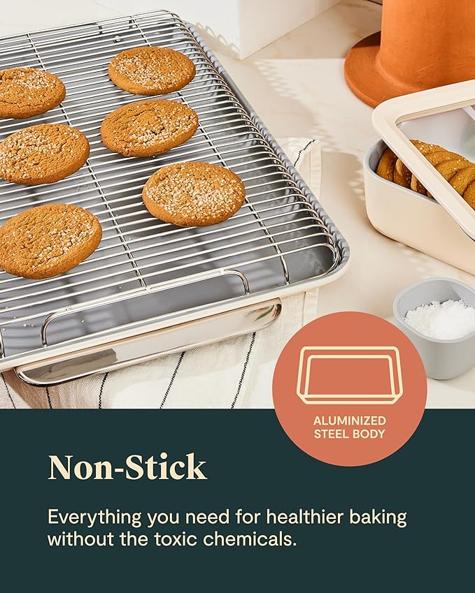 Caraway Nonstick Ceramic Bakeware Set (11 Pieces) - Baking Sheets, Assorted Baking Pans, Cooling Rack, & Storage - Aluminized Steel Body - Non Toxic, PTFE & PFOA Free - Black