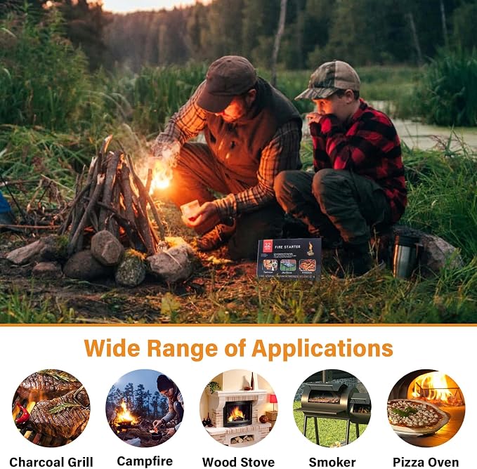HGD Fire Starter, Mini Natural Fire Starters for Campfires, BBQ Grill, Charcoal Chimney, Outdoor Pit, Indoor Fireplace, Wood Stove - Water Resistant Firestarter Sticks - Camping Accessories Essentials