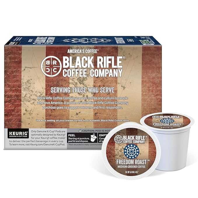 Black Rifle Coffee Company Freedom Blend, 12 Count, Medium Roast K Cups - Single Serve K Cups Coffee Pods - Kcup Pods Compatible with Keurig 1.0 & 2.0 - Made from Arabica Beans