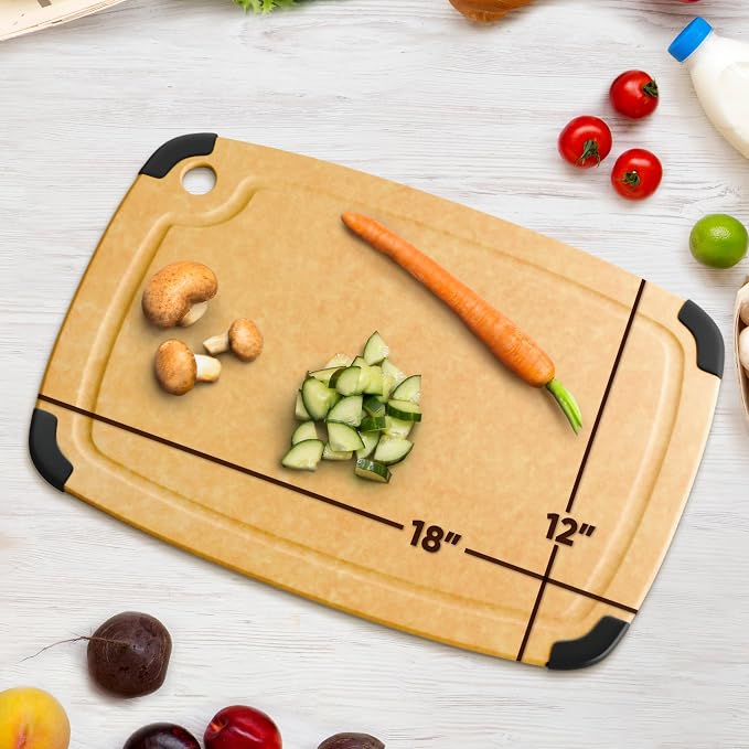 Dishwasher Safe Cutting Boards for Kitchen - Extra Large 18" x 12" Composite Wood Cutting Board with Juice Groove, Non-Slip Feet & Lightweight Eco-Friendly Design - Natural