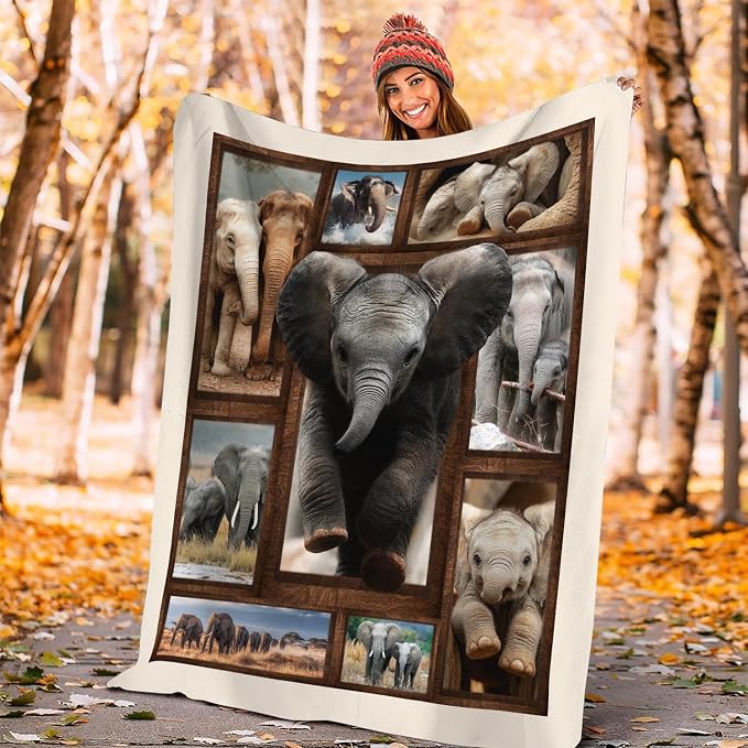 Yibuda Elephant Family Blanket Cute Elephant Flannel Plush Throw Blanket Cozy Wildlife Animal Decor Fleece Stuff Blanket Gifts for Lover Girls Boys Kids Adults Women Bed Travel 40"x50"