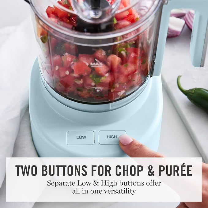 Martha Stewart 3 Cup Electric Vegetable Chopper & Mini Food Processor, Blue | 24oz BPA-Free Bowl, Stainless Steel Blades, Pour Spout, Dice, Puree, Mince, Chop Vegetables & Herbs, Dishwasher-Safe Parts