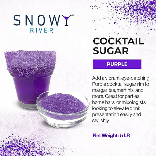 Snowy River Purple, Cocktail & Margarita Sugar Rimmer - Vibrant Naturally Colored Sugar for Cocktail Rimming, Baking & Decorating, Medium Crystal - 80oz