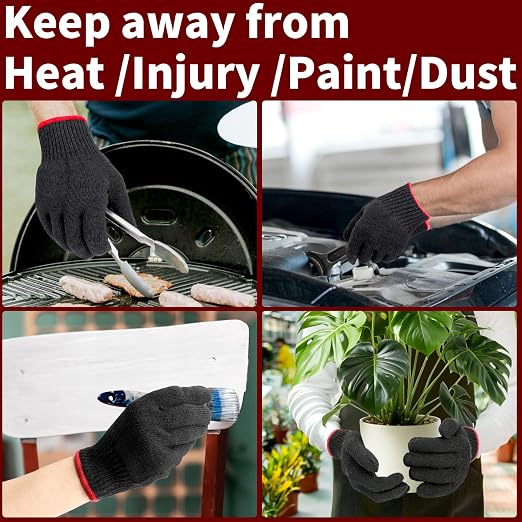 12 Pairs Black Gloves Men Women, Cooking Gloves for BBQ, Cooking, Grilling, Oven, Heat Resistant, Mechanics, Welding, Gardening Field Dressing Safty Work Gloves Bulk, Medium