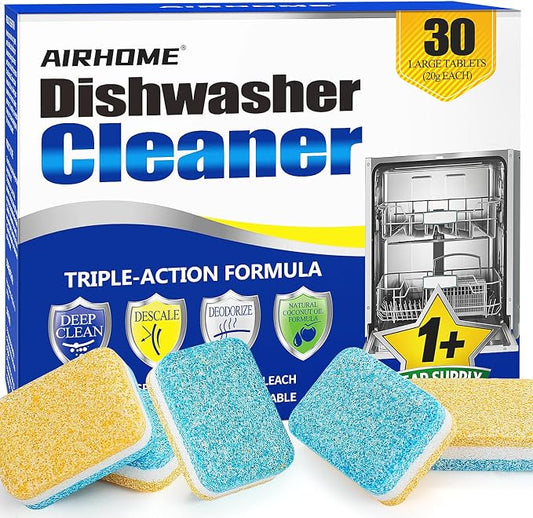 Dishwasher Cleaner Tablets,20g 30-Count Deodorizing Pods (15-Month Supply) - Heavy-Duty Descaler Removes Limescale, Minerals, Grease & Odors, Lemon Scent