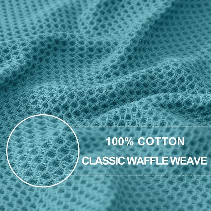 Homaxy 100% Cotton Waffle Weave Kitchen Dish Cloths, 4-Pack, Lake Blue | 12 x 12 Inches, Ultra Soft Absorbent Dish Towels, Quick Drying Dish Rags with Hanging Loop