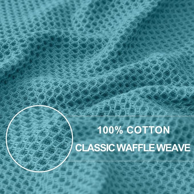 Homaxy 100% Cotton Waffle Weave Kitchen Towels, 5-Pack, Lake Blue | 13 x 28 Inches, Ultra Soft Absorbent Dish Towels, Quick Drying Cleaning Towels