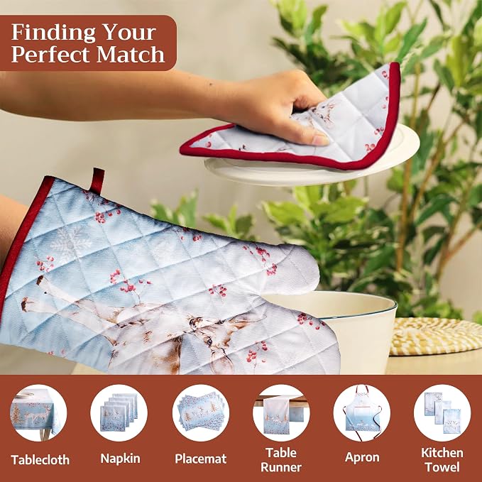 Maison d' Hermine Pot Holders 100% Cotton Potholders (8" x 8", Pack of 1) | Heat Resistant Hot Pads with Loop BBQ Cooking Baking Kitchen Handling Hot Pans Thanksgiving Christmas - Fairy Tale Forest