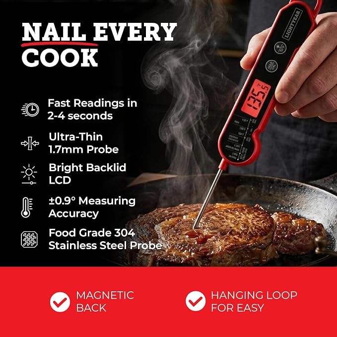 Lightyear Grillmaster Starter Kit – 3-Piece Stainless BBQ Set | Grill tools gift set with meat tenderizer, instant-read thermometer and silicone basting brush – bbq kit for outdoor grill