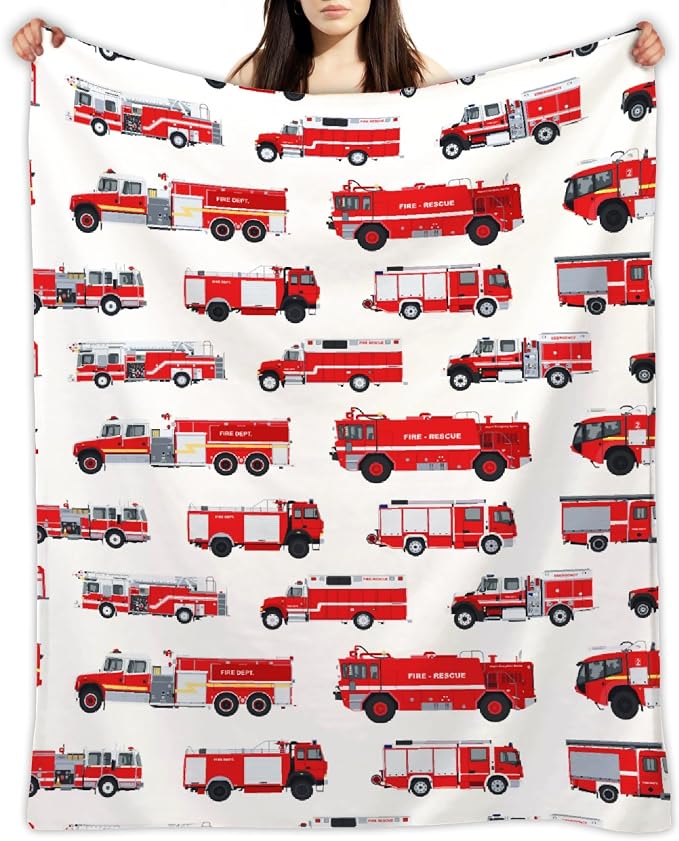 Fire Truck Blanket Gifts for Truck Lover 80 x 60 Inch for Adult,Red Truck Fannel Fleece Throw Blanket Super Soft Throws Blanket for Bed Couch Sofa